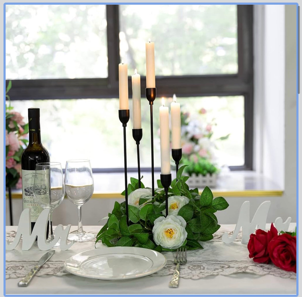 MHome Halloween Decorations Black Candle Holders for Taper Candles,Mantle Fireplace Metal 5 Arms Candelabra Table Centerpieces Candlesticks Christmas Party Wedding Decor-Available In Black or Gold