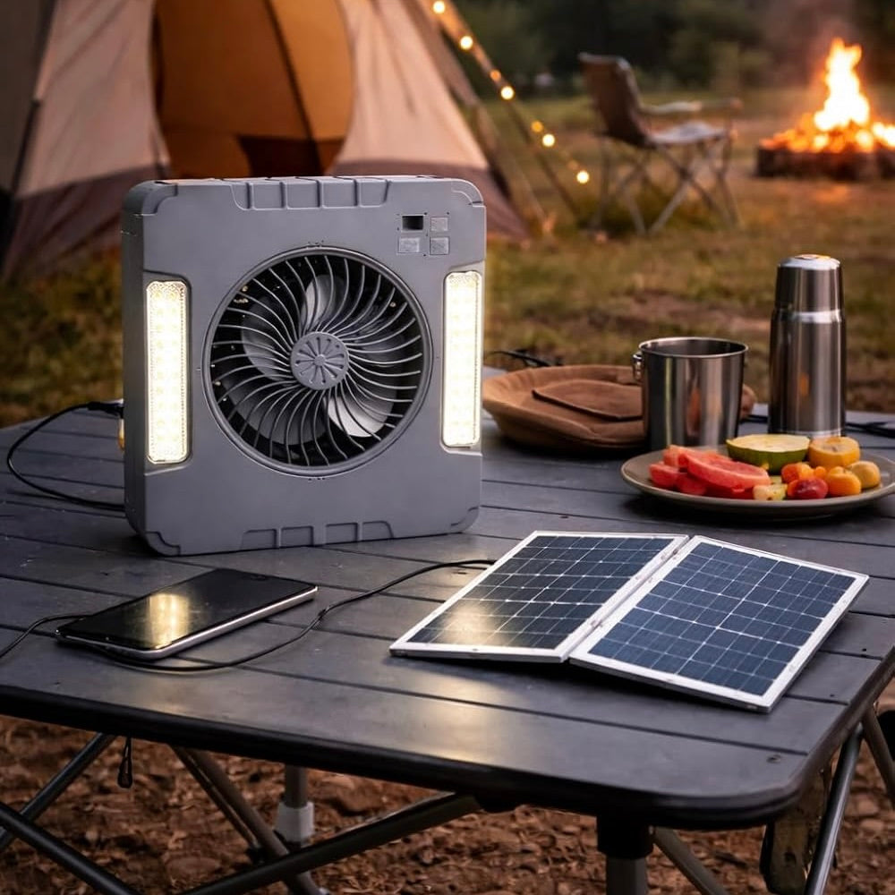 Mtech Solar Powered Fan with Mosquito Killer and LED Light, Portable for Indoor & Outdoor 3-1