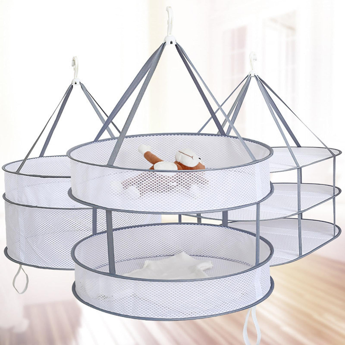MHome Foldable Clothes Drying Mesh Net Rack for Bras TowelsLightweight Steel Wire Gauze Design, Space Saving Structure, for Outdoor Travel Use, Portable Laundry Solution 2 Tier