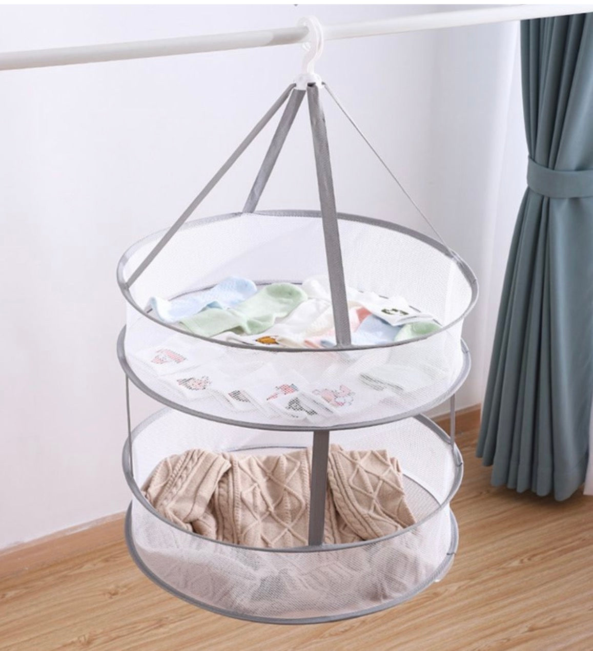 MHome Foldable Clothes Drying Mesh Net Rack for Bras TowelsLightweight Steel Wire Gauze Design, Space Saving Structure, for Outdoor Travel Use, Portable Laundry Solution 2 Tier