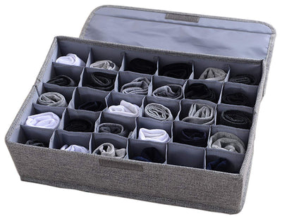 MHome Storage Organizer with Lid | Foldable Drawer Divider | 24Cells | Non-Woven Fabric | Random Colors