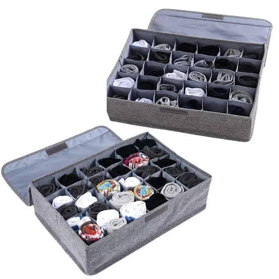 MHome Storage Organizer with Lid | Foldable Drawer Divider | 24Cells | Non-Woven Fabric | Random Colors