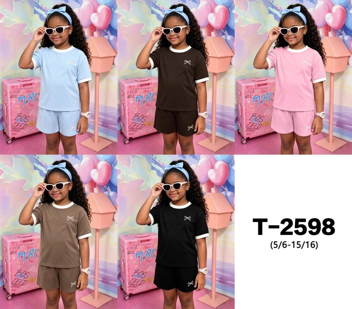 Girls Cute Bows Clothes 3-14 Years 2 Piece Summer Outfits Short Sleeve Tops and Shorts Lightweight Casual T Shirt Set -Various Optiosn