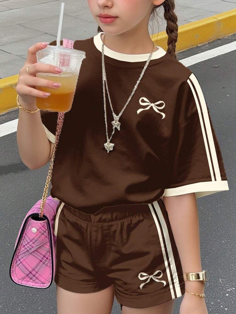 Girls Cute Bows Clothes 3-14 Years 2 Piece Summer Outfits Short Sleeve Tops and Shorts Lightweight Casual T Shirt Set -Various Optiosn