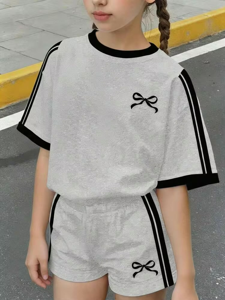 Girls Cute Bows Clothes 3-14 Years 2 Piece Summer Outfits Short Sleeve Tops and Shorts Lightweight Casual T Shirt Set -Various Optiosn