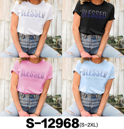 Ladies “Blessed” Embossed Turn-up Sleeve T-Shirt-Various Options