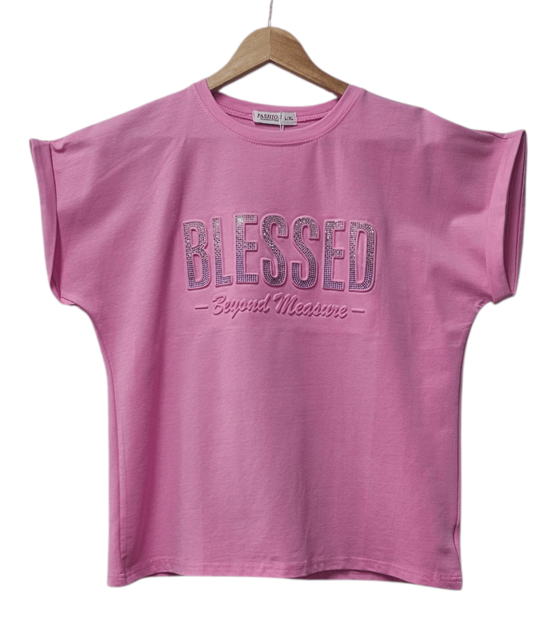 Ladies “Blessed” Embossed Turn-up Sleeve T-Shirt-Various Options