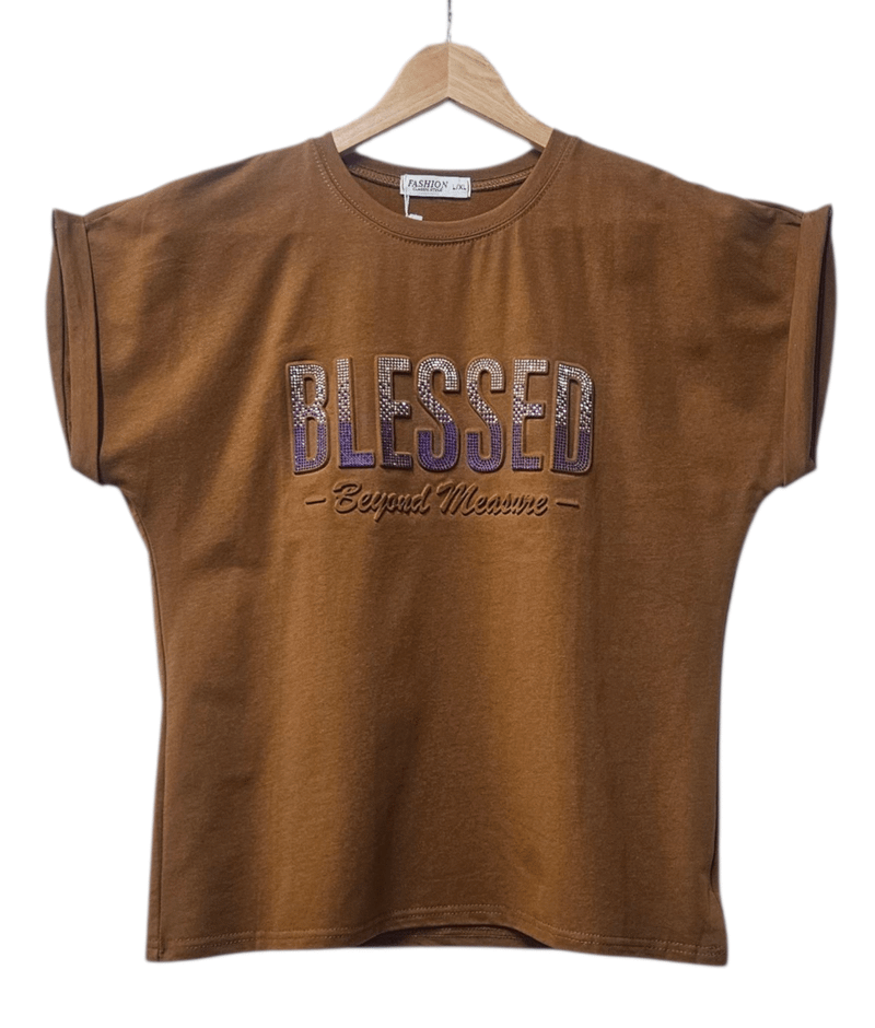 Ladies “Blessed” Embossed Turn-up Sleeve T-Shirt-Various Options