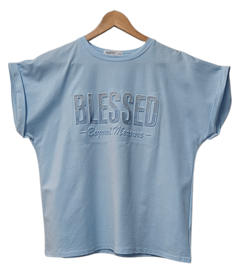 Ladies “Blessed” Embossed Turn-up Sleeve T-Shirt-Various Options