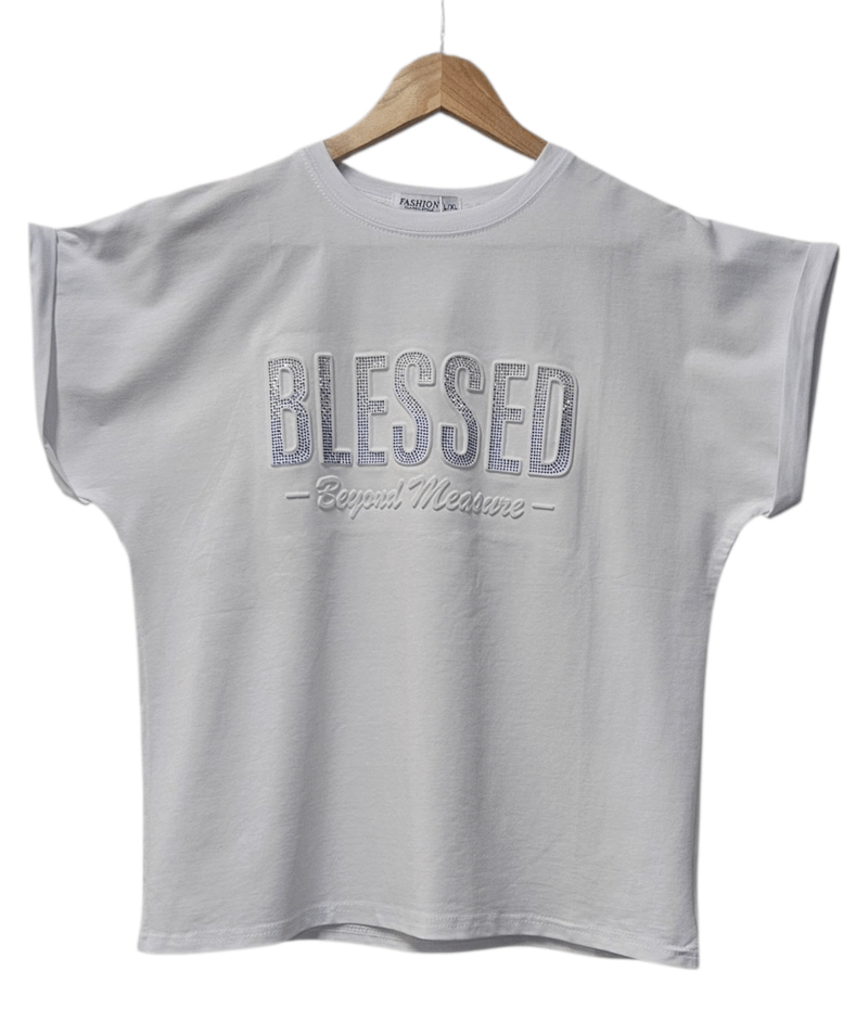 Ladies “Blessed” Embossed Turn-up Sleeve T-Shirt-Various Options