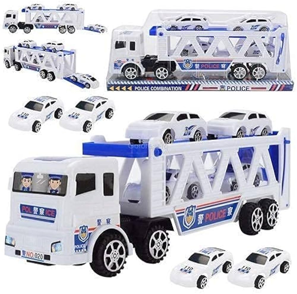 Kids Semi Truck Carrier Toy with 4 Mini Police Cars, Ages 3+