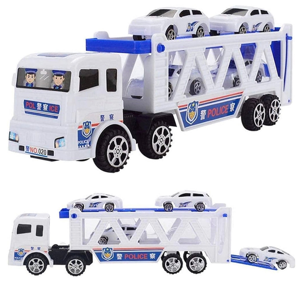Kids Semi Truck Carrier Toy with 4 Mini Police Cars, Ages 3+