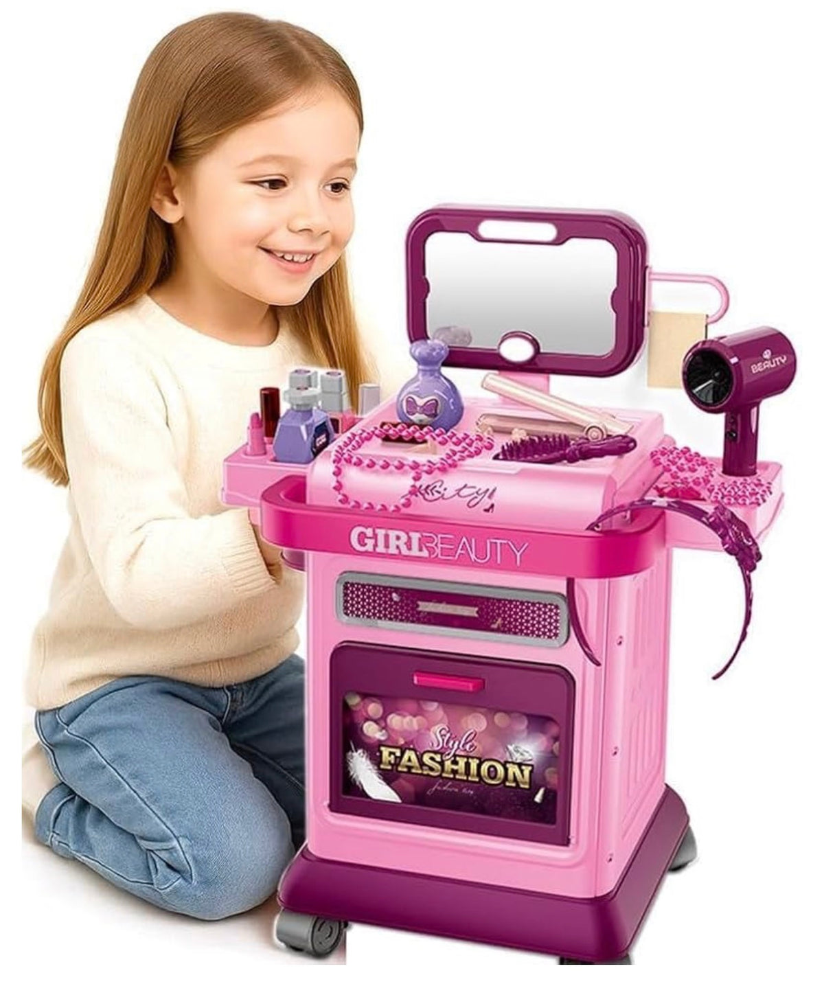 Kids 2-In-1 Beauty Set Trolley With Vanity And Accessories