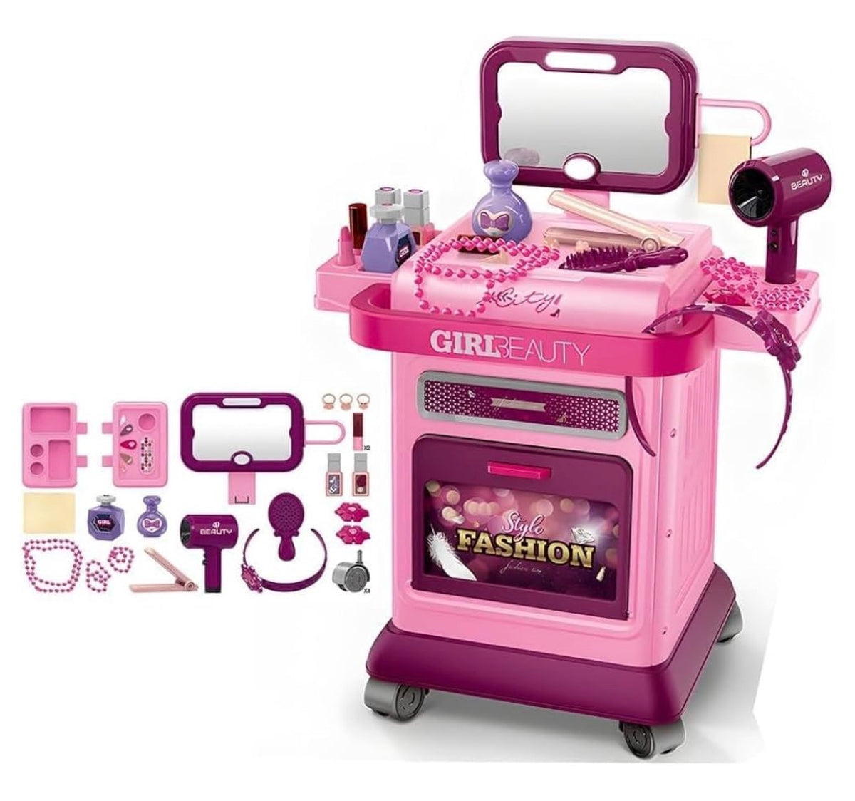 Kids 2-In-1 Beauty Set Trolley With Vanity And Accessories