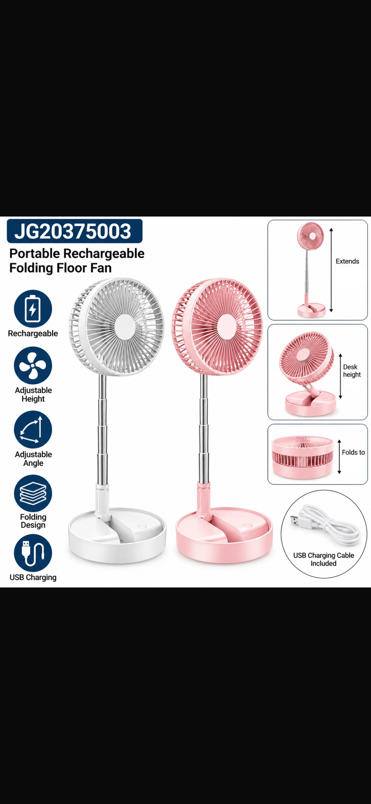 MHome Stand Fan,Folding Portable Telescopic Floor/USB Desk Fan with 7200mAh Rechargeable Battery,4 Speeds Super Quiet Adjustable Height and Head Great for Office Home Outdoor Camping-Various Colours