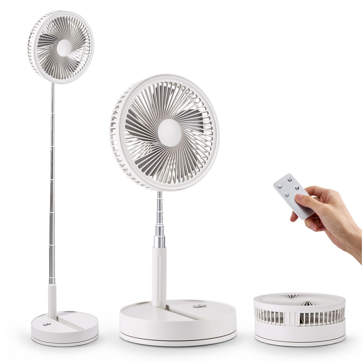 MHome Stand Fan,Folding Portable Telescopic Floor/USB Desk Fan with 7200mAh Rechargeable Battery,4 Speeds Super Quiet Adjustable Height and Head Great for Office Home Outdoor Camping-Various Colours