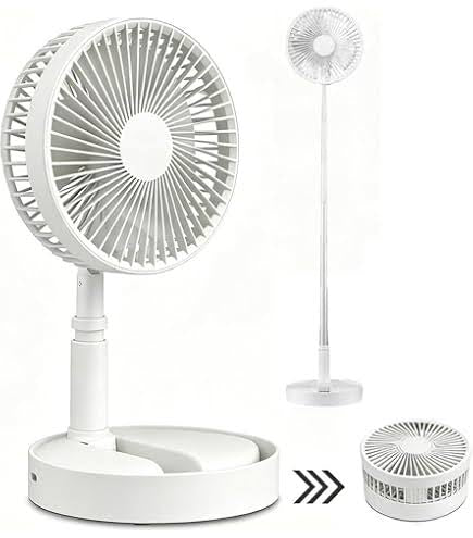 MHome Stand Fan,Folding Portable Telescopic Floor/USB Desk Fan with 7200mAh Rechargeable Battery,4 Speeds Super Quiet Adjustable Height and Head Great for Office Home Outdoor Camping-Various Colours