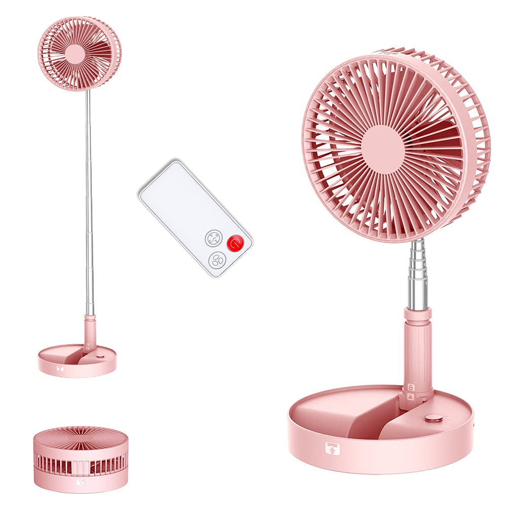 MHome Stand Fan,Folding Portable Telescopic Floor/USB Desk Fan with 7200mAh Rechargeable Battery,4 Speeds Super Quiet Adjustable Height and Head Great for Office Home Outdoor Camping-Various Colours