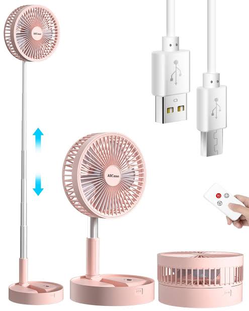 MHome Stand Fan,Folding Portable Telescopic Floor/USB Desk Fan with 7200mAh Rechargeable Battery,4 Speeds Super Quiet Adjustable Height and Head Great for Office Home Outdoor Camping-Various Colours