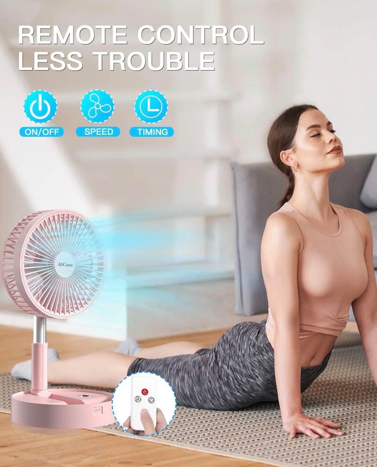 MHome Stand Fan,Folding Portable Telescopic Floor/USB Desk Fan with 7200mAh Rechargeable Battery,4 Speeds Super Quiet Adjustable Height and Head Great for Office Home Outdoor Camping-Various Colours