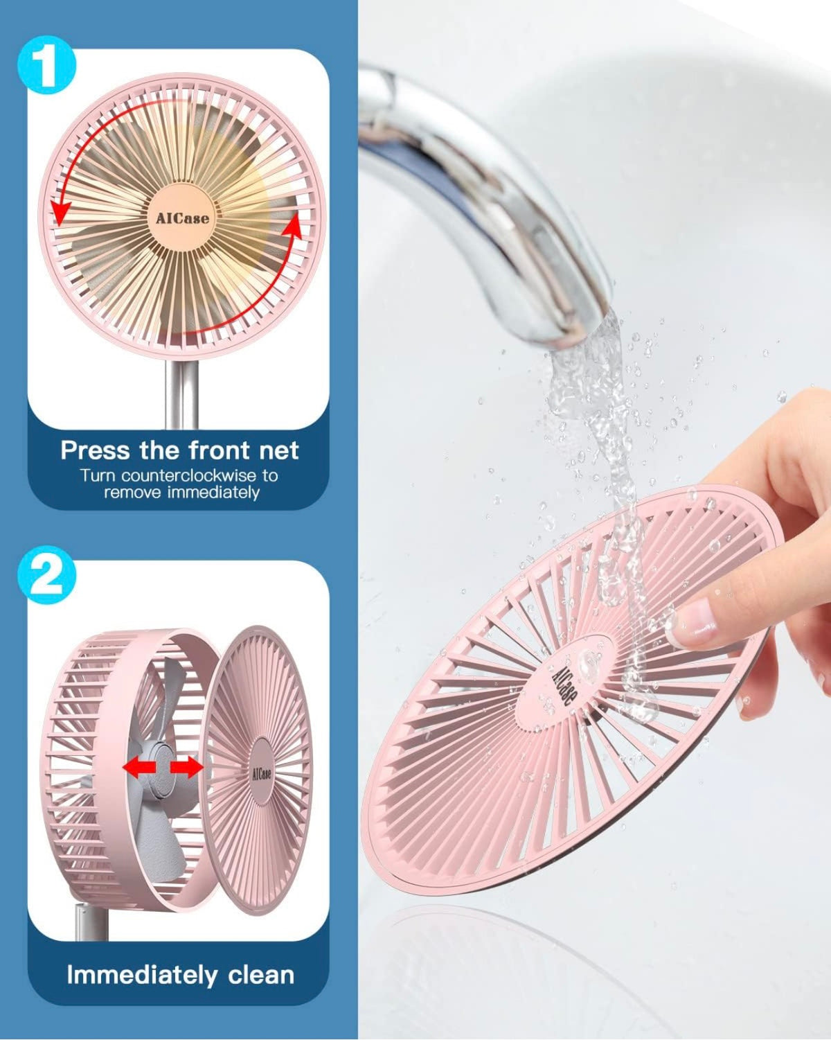 MHome Stand Fan,Folding Portable Telescopic Floor/USB Desk Fan with 7200mAh Rechargeable Battery,4 Speeds Super Quiet Adjustable Height and Head Great for Office Home Outdoor Camping-Various Colours