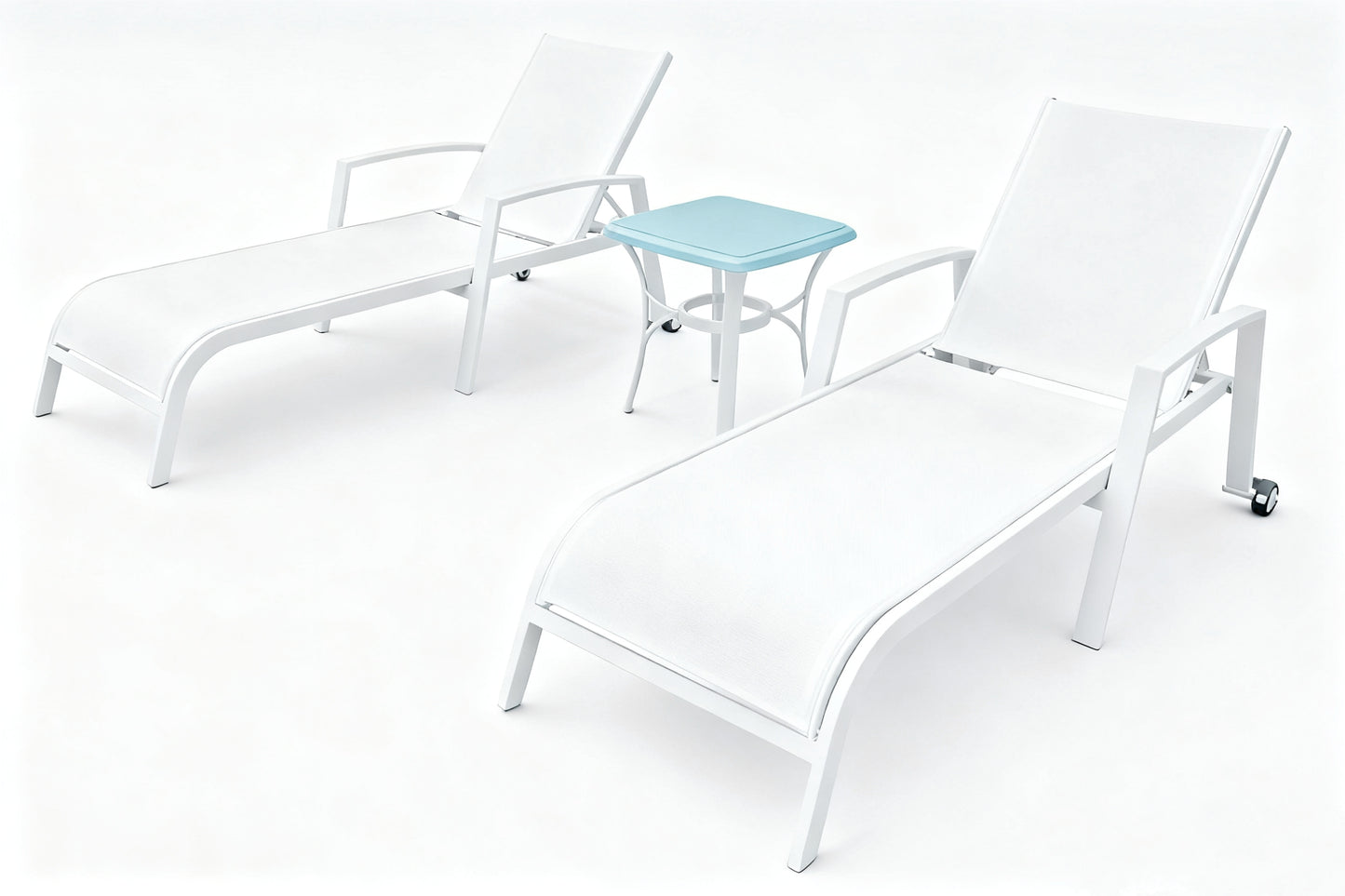 MFurn Clay 3pc White Aluminium Pool Lounger Set with Side Table