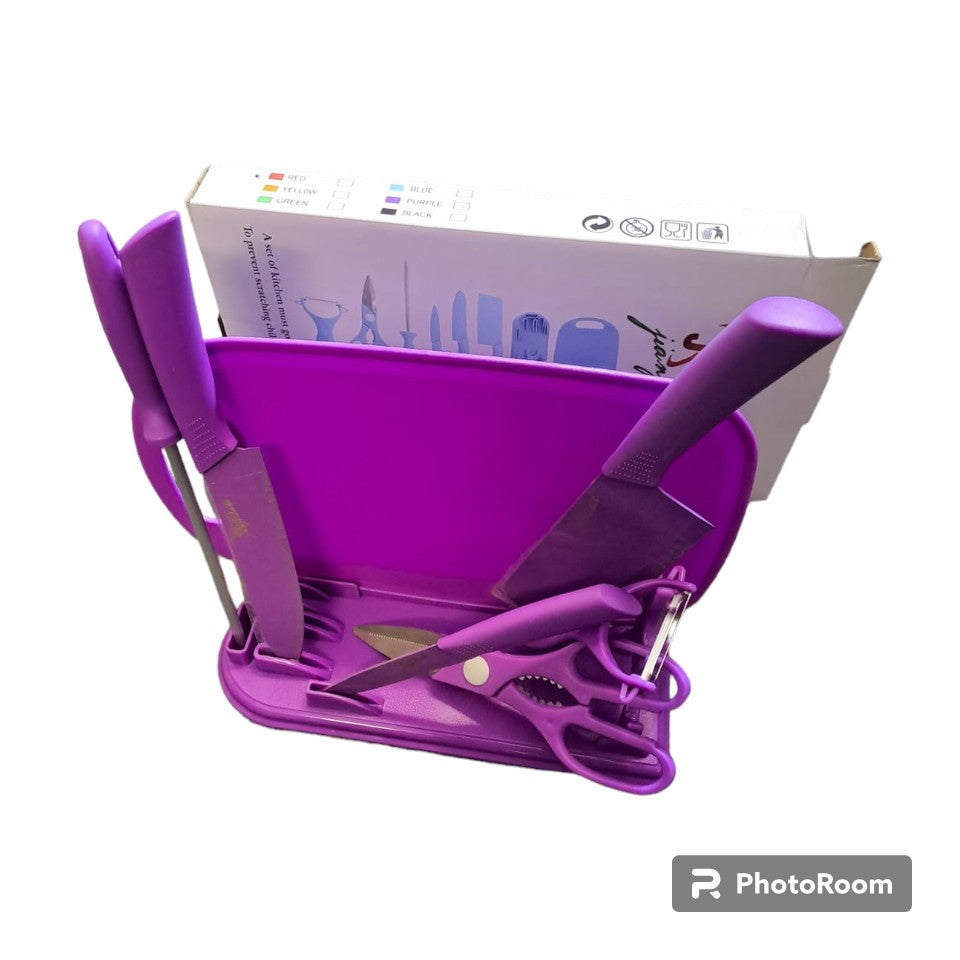 8 Piece Stainless Steel Knife Set With Cutting Board & Knife Sharpener