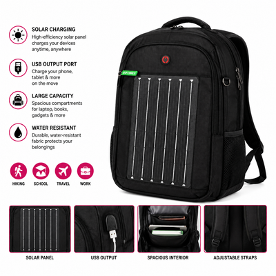 MTech Solar Backpack With USB Charging Port – Water-Resistant Laptop Backpack with Solar Panel