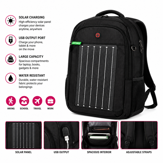 MTech Solar Backpack With USB Charging Port – Water-Resistant Laptop Backpack with Solar Panel