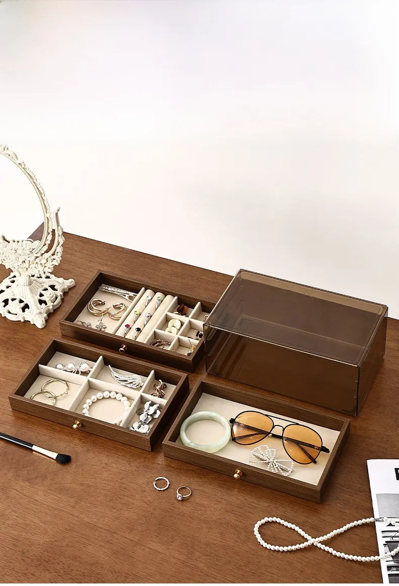 MHome 3-Layer Large Capacity Jewelry Box – Wooden Velvet Jewelry Display & Storage Case