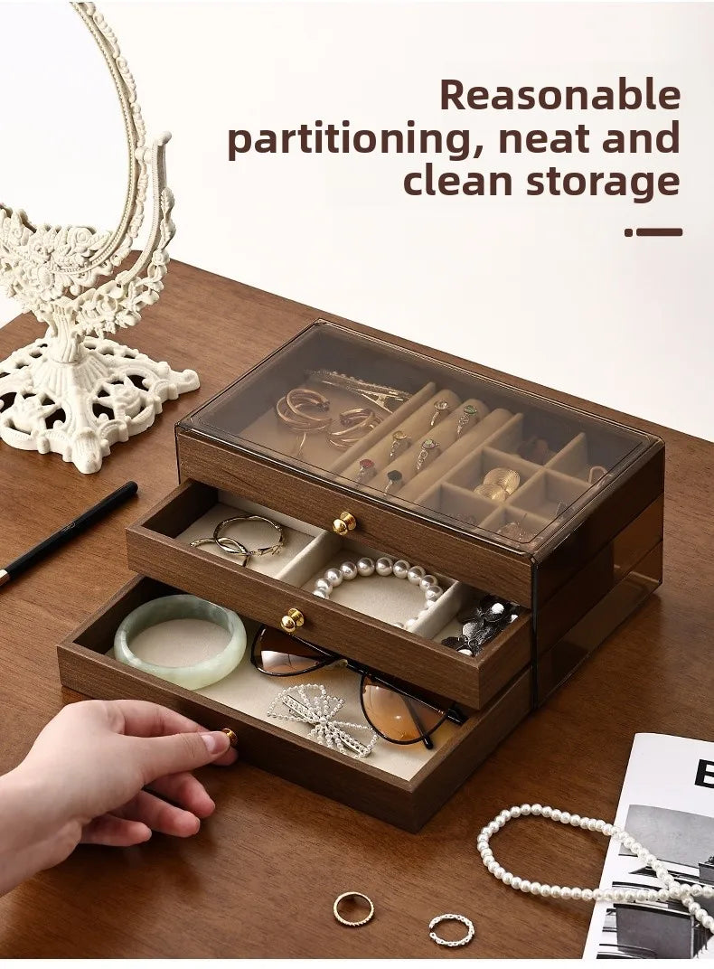 MHome 3-Layer Large Capacity Jewelry Box – Wooden Velvet Jewelry Display & Storage Case