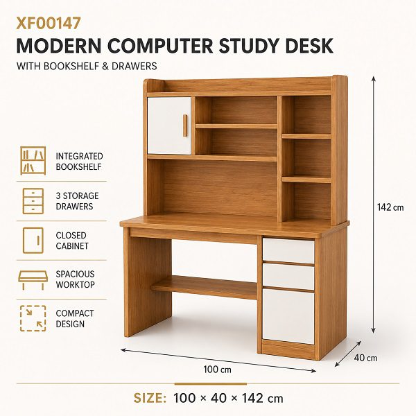 MFurn Home Office Desk with Hutch – 120cm XF00147