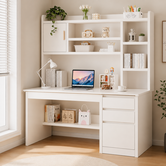 MHome Office Desk With Hutch & Storage Cabinet – 120cm