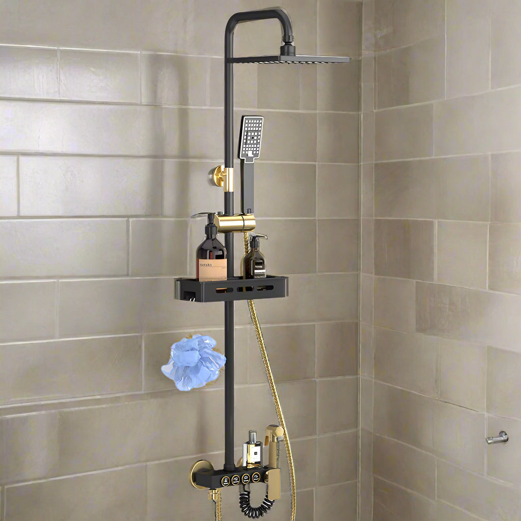 MHome Black & Gold Modern Shower System – 20.3 cm Rain Showerhead, Handheld & Tub Faucet