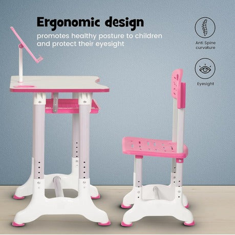 Study Desk and Chair Set Height Adjustable Children's Desk and Chair Set  Desktop with Reading Stand