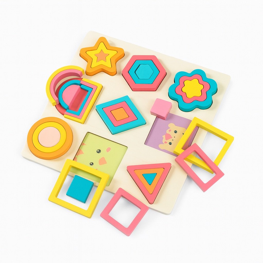 MKids Montessori Layered 3D Shape Puzzle – Wooden Educational Cognitive Toy