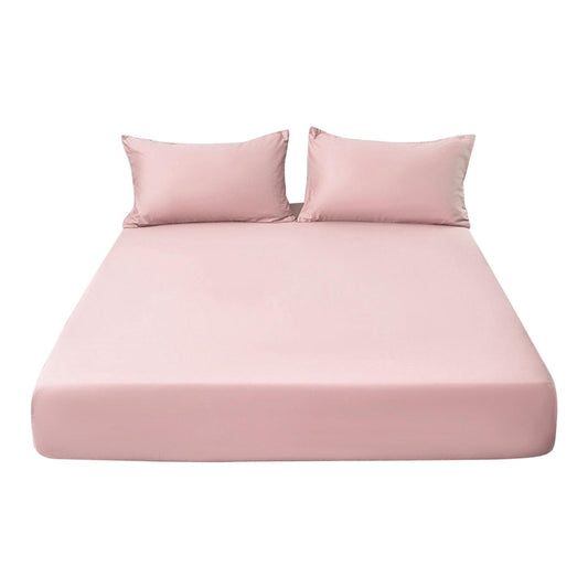 Pink Fitted Sheet 3-Piece Queen Set – Soft Washed Cotton Deep Pocket Bedding (150 × 200 cm)