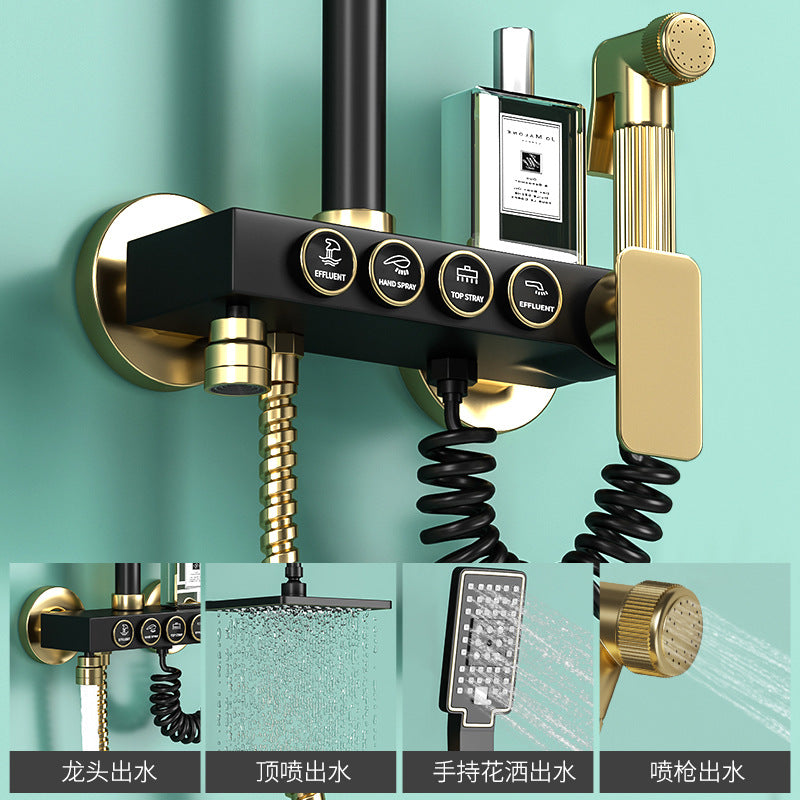 MHome Black & Gold Modern Shower System – 20.3 cm Rain Showerhead, Handheld & Tub Faucet