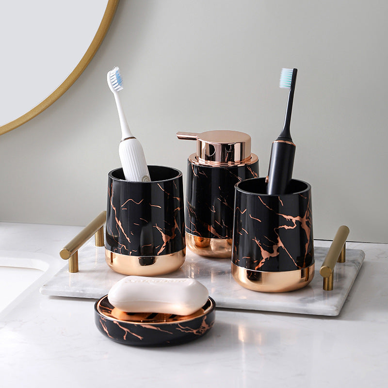MHome 4-Piece Bathroom Accessory Set – Soap Dispenser, Soap Dish & Toothbrush Holders
