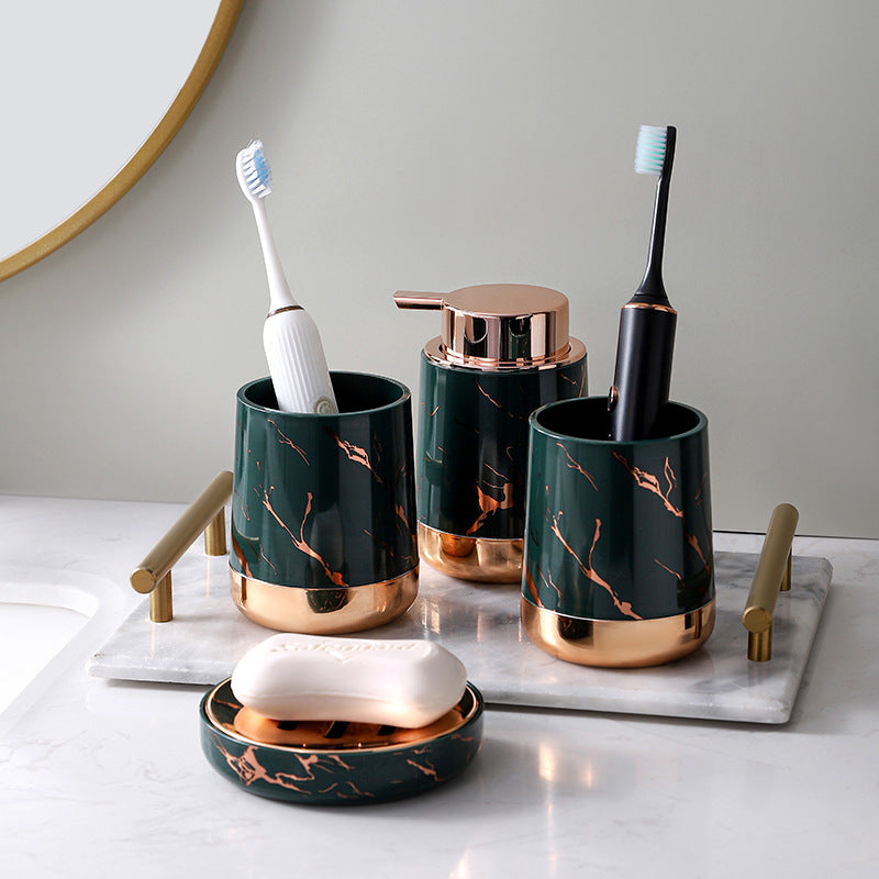 MHome 4-Piece Bathroom Accessory Set – Soap Dispenser, Soap Dish & Toothbrush Holders