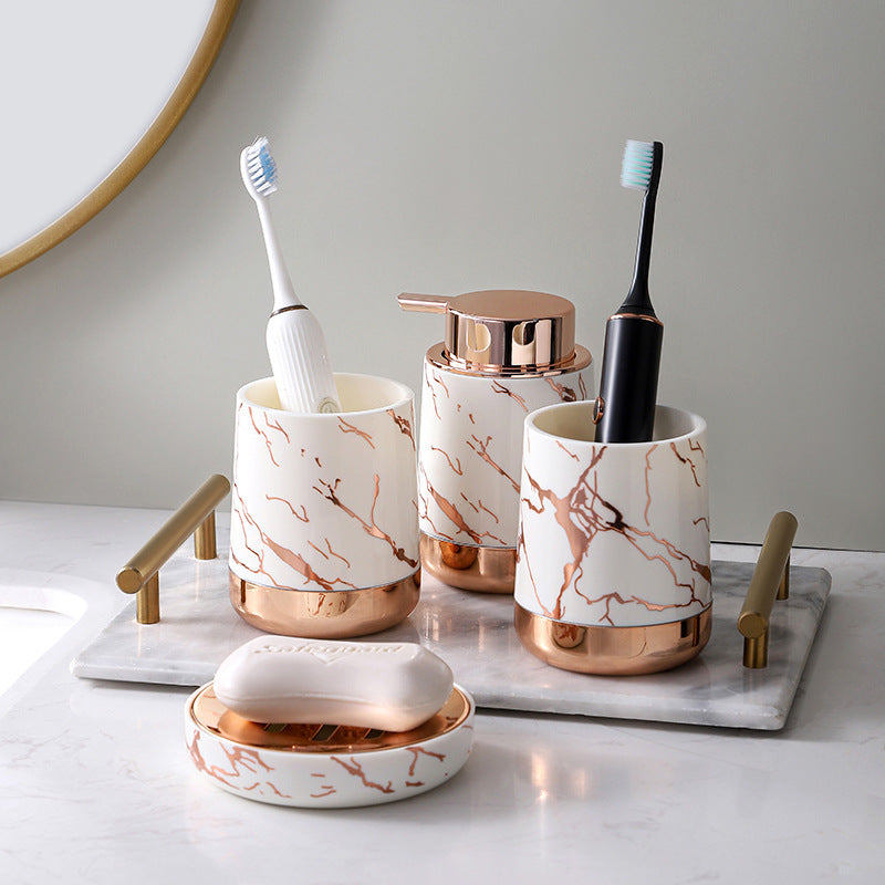 MHome 4-Piece Bathroom Accessory Set – Soap Dispenser, Soap Dish & Toothbrush Holders