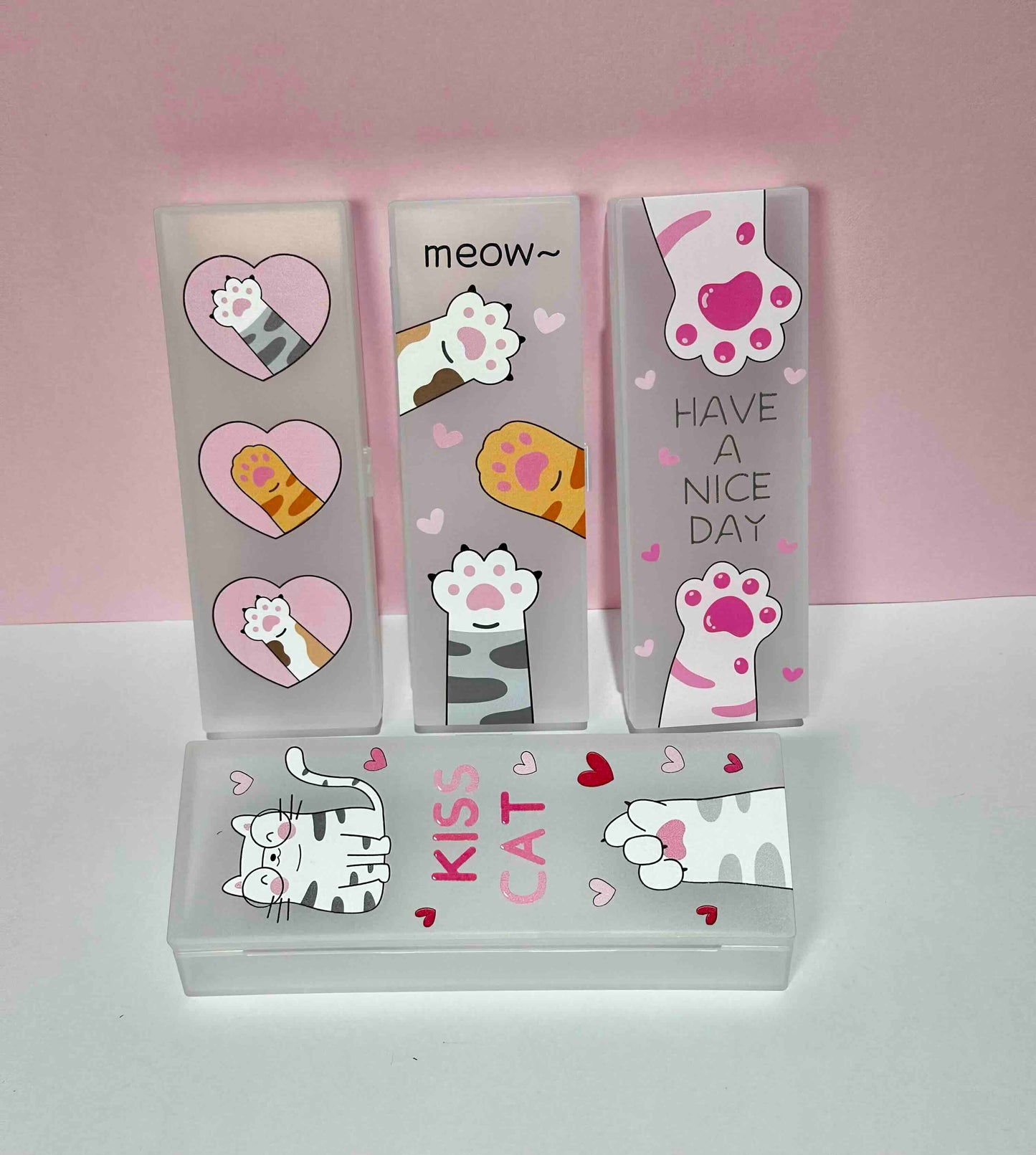Cat Themed Pencil Case with Heart-Shaped Removable Stickers