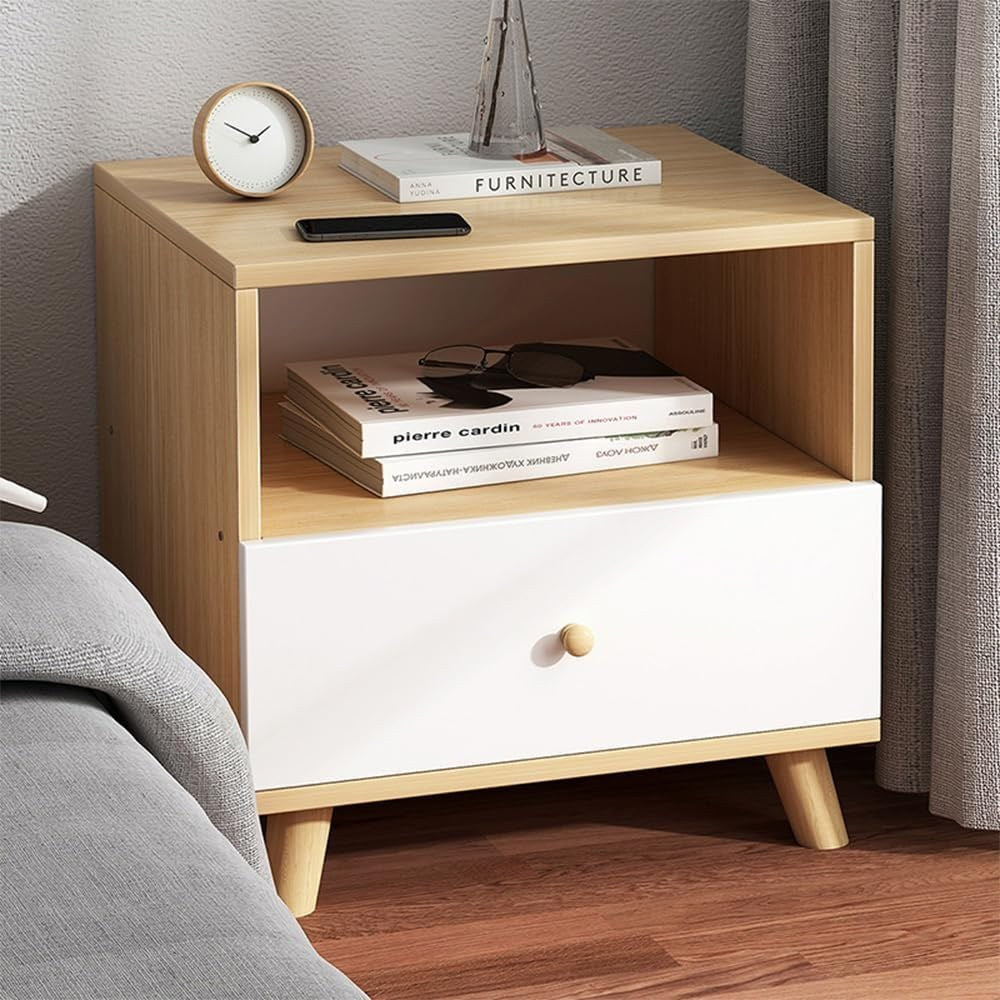 MHome Modern Single-Drawer Nightstand – Scandinavian Minimalist Design