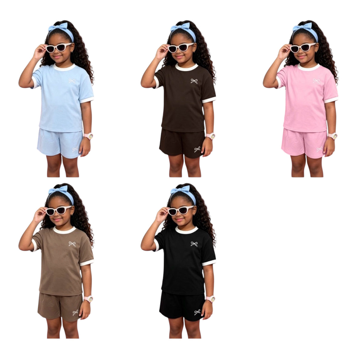 Girls Cute Bows Clothes 3-14 Years 2 Piece Summer Outfits Short Sleeve Tops and Shorts Lightweight Casual T Shirt Set -Various Optiosn