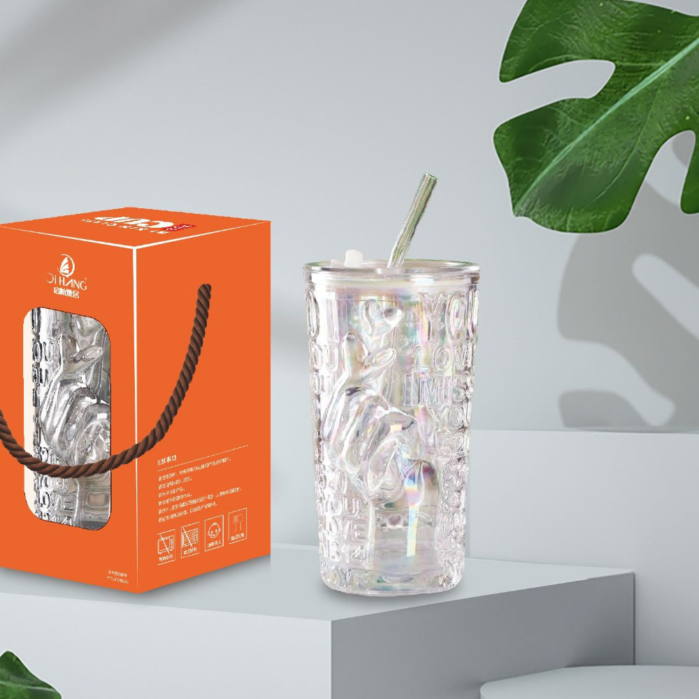 Tumbler Glass Cup with Glass Straw