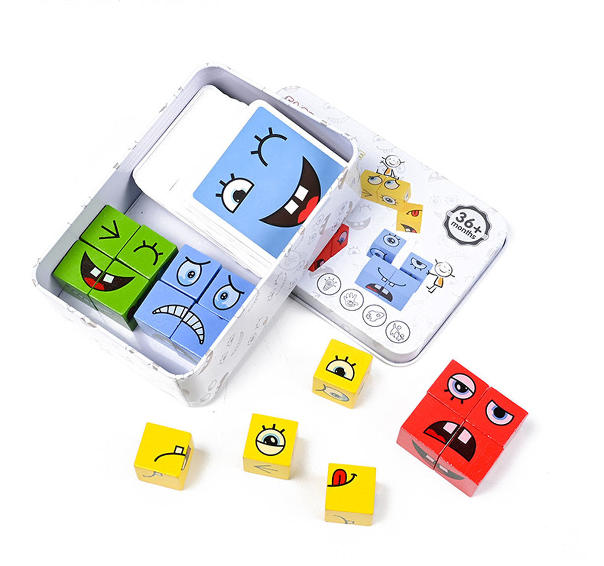 MKids Cube Face Change Puzzle – Wooden 3D Building Blocks Educational Toy
