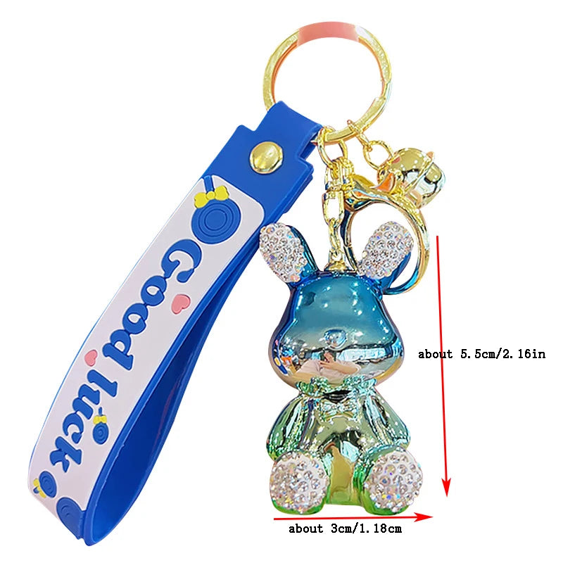 Cartoon Rhinestone Rabbit Keychain Car Pendant Bunny Key Ring School Bag Small Gift Accessories Fashion