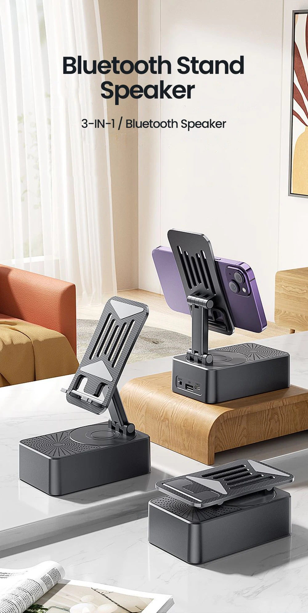3-in-1 Phone Stand with Bluetooth Speaker & Power Bank