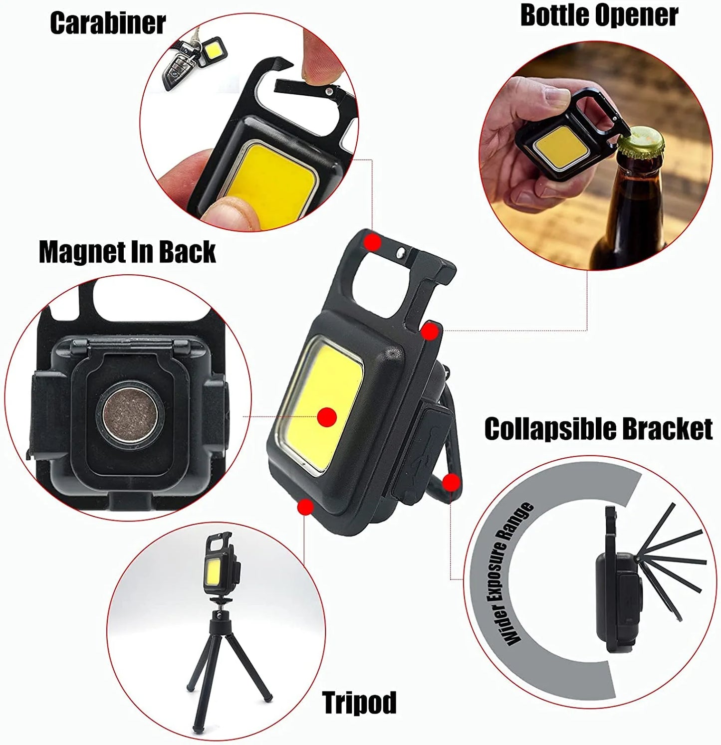 MTech Keychain Mini LED Flashlight – USB-C Rechargeable COB Work Light