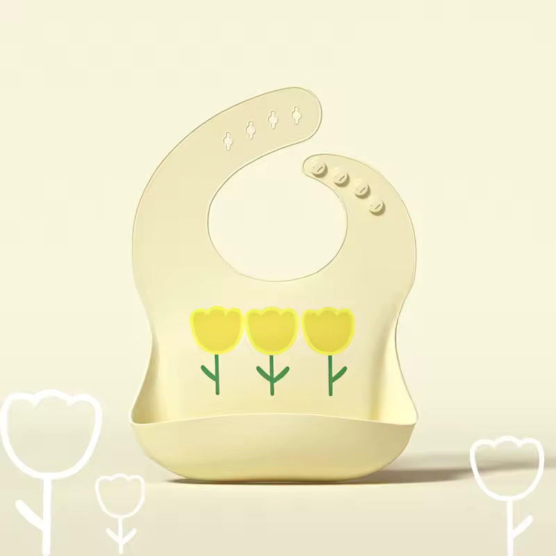Baby Waterproof Silicone Bib with Crumb Catcher – Cute Bear Design